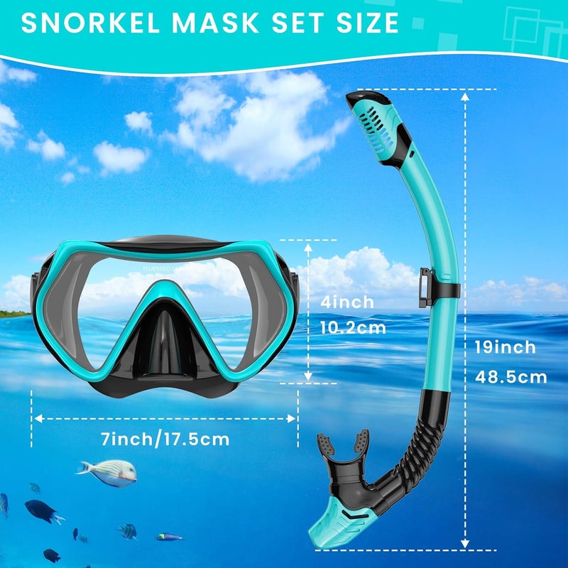 Jwintee Snorkeling Gear for Adults, Adult Snorkel Mask Set Scuba Diving Dry-Top, Swimming Goggles w/Nose Cover, HD Tempered Glass Panoramic Anti-Leak Anti-Fog, Travel Snorkeling Packages Storage Bag, 2 Pack - Image 4